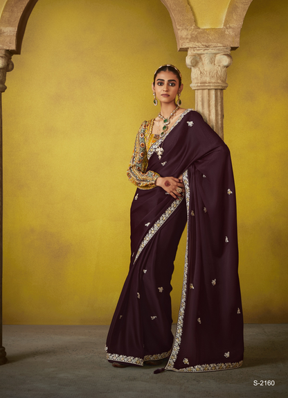 Royal Deep Purple Saree with an Intricately Embroidered Blouse