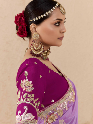 Shaded Pink & Lavender Tussar Silk Saree