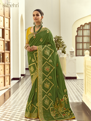 Green Banarasi Silk Saree with Beautiful Golden Zari Work