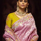 A Garden of Dreams: The Roseate Pink Banarasi Silk Saree Verdant Lime Blouse