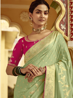 ETHEREAL MINT GREEN SILK SAREE – A GRACEFUL HERITAGE