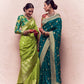 Exquisite Green Silk Saree with Golden Zari Work - Perfect for Mehendi & Festive Celebrations