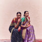 KIMORA’S NAVY BLUE CREPE SILK SAREE WITH MULTICOLOR BLOUSEBLUE CREPE SILK SAREE