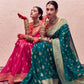 Exquisite Green Silk Saree with Golden Zari Work - Perfect for Mehendi & Festive Celebrations