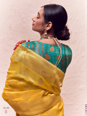 Yellow Premium Crepe Silk Saree with Golden Zari – Perfect for Haldi & Festive Occasions