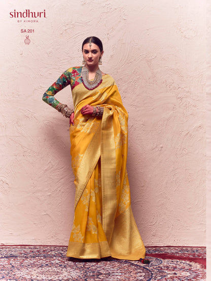 KIMORA’S FLORAL BANARASI CREPE DOLA SILK SAREE