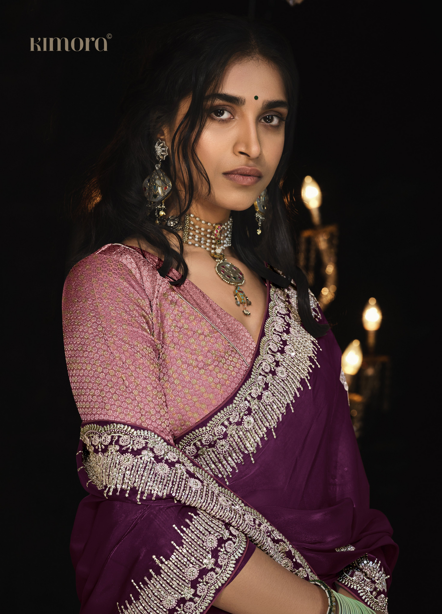 PURPLE KANJIVARAM SILK SAREE WITH INTRICATE SILVER ZARI EMBROIDERY - KIMORA EXCLUSIVE
