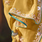 Yellow Silk Embroidered Butta Saree with Teal Blouse