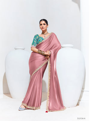 Pure Silk Saree with Crushed Texture & Multicolor Green Silk Blouse