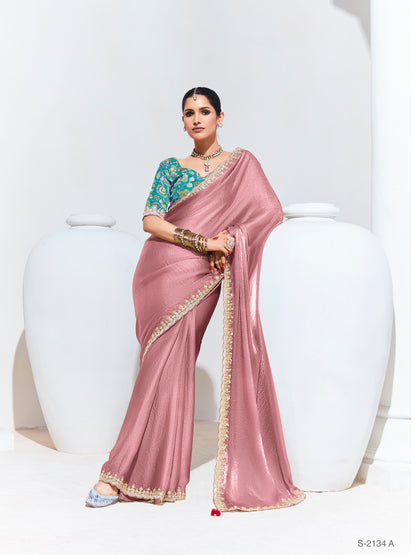 Pure Silk Saree with Crushed Texture & Multicolor Green Silk Blouse