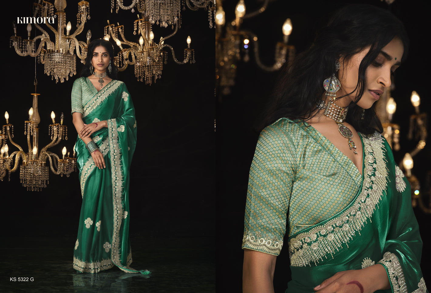 Green Kanjivaram Silk Saree with Delicate Silver Zari Embroidery - Kimora Exclusive