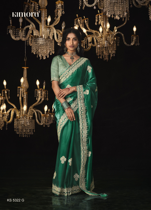 Green Kanjivaram Silk Saree with Delicate Silver Zari Embroidery - Kimora Exclusive