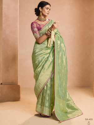 Mint Green Kanjivaram Silk Saree with Wine Embroidered Blouse – Perfect for Weddings & Festive Wear