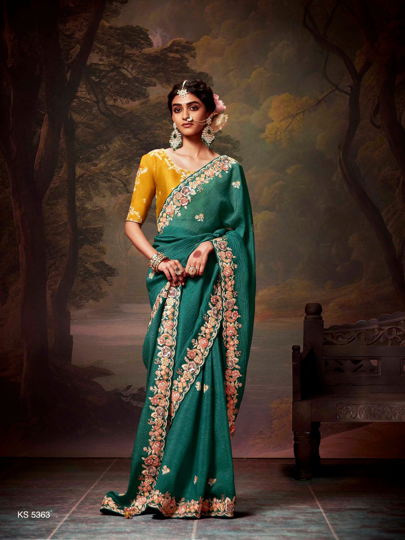 Gul Saaya Tissue Organza Saree In Turquoise