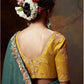 TEAL GREEN DESIGNER ORGANZA SILK SAREE WITH YELLOW CONTRAST BLOUSE