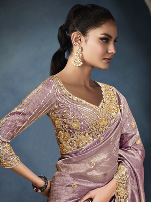 Tissue Embroidered Fancy Heavy Border Saree