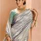 ELEGANT SILVER KANJIVARAM SILK SAREE WITH SEA GREEN EMBROIDERED BLOUSE