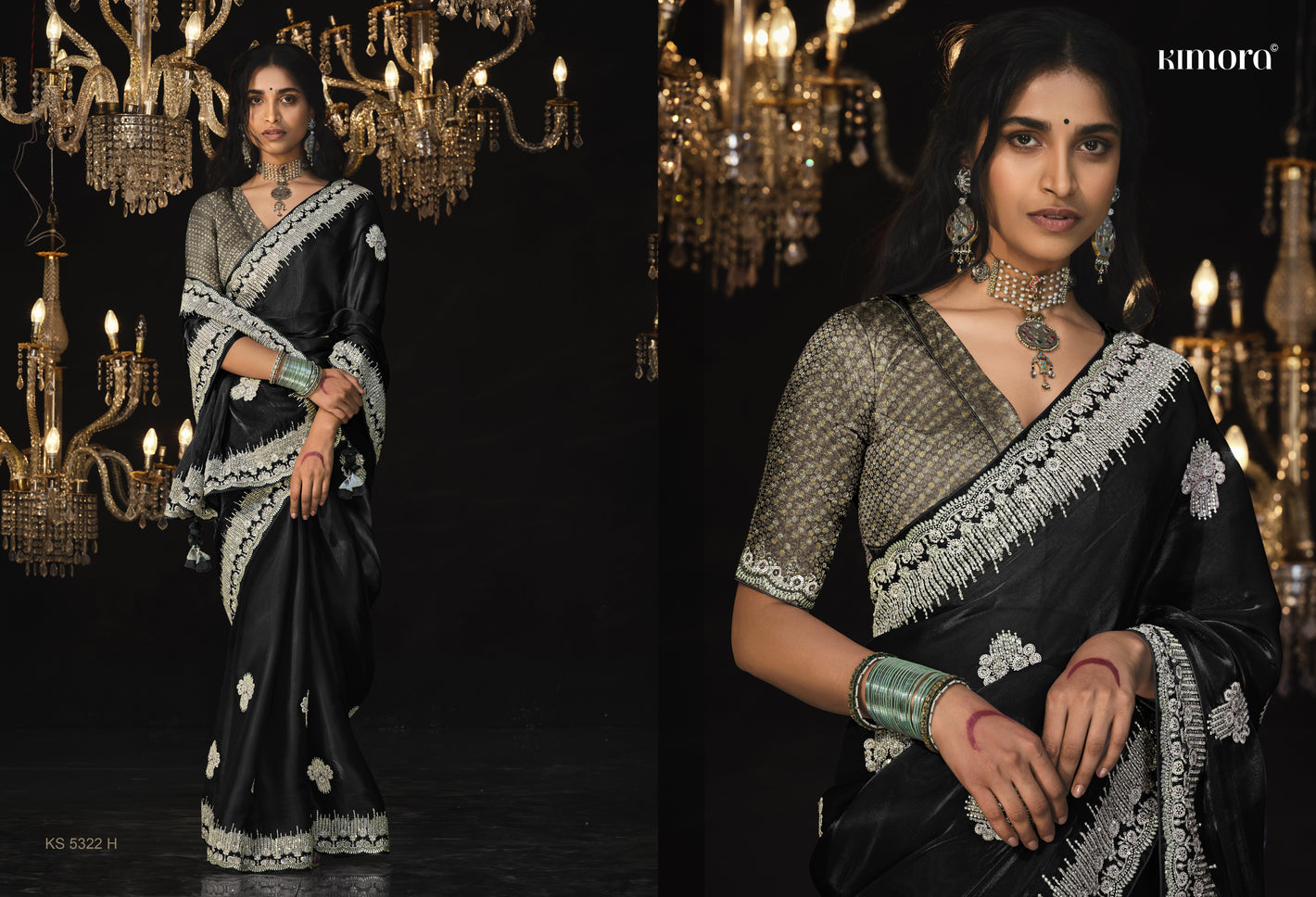 Black Kanjivaram Silk Saree with Intricate Silver Zari Embroidery - Kimora Exclusive