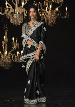 Black Kanjivaram Silk Saree with Intricate Silver Zari Embroidery - Kimora Exclusive