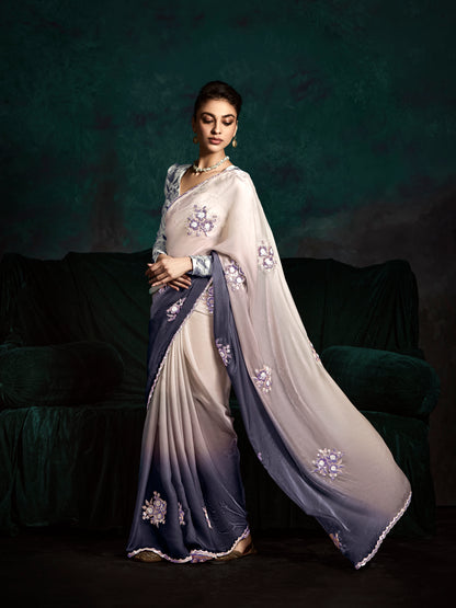 Elegant Purple Shade Saree with Classic White Silk Blouse