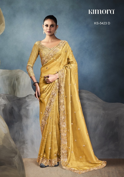 Tissue Embroidered Fancy Heavy Border Saree