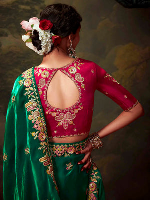 EMERALD GREEN DESIGNER ORGANZA SILK SAREE