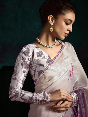 Elegant Purple Shade Saree with Classic White Silk Blouse