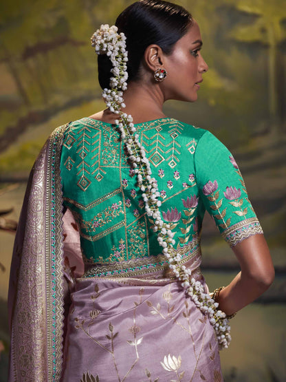 Lavender Pure Dola Silk Saree