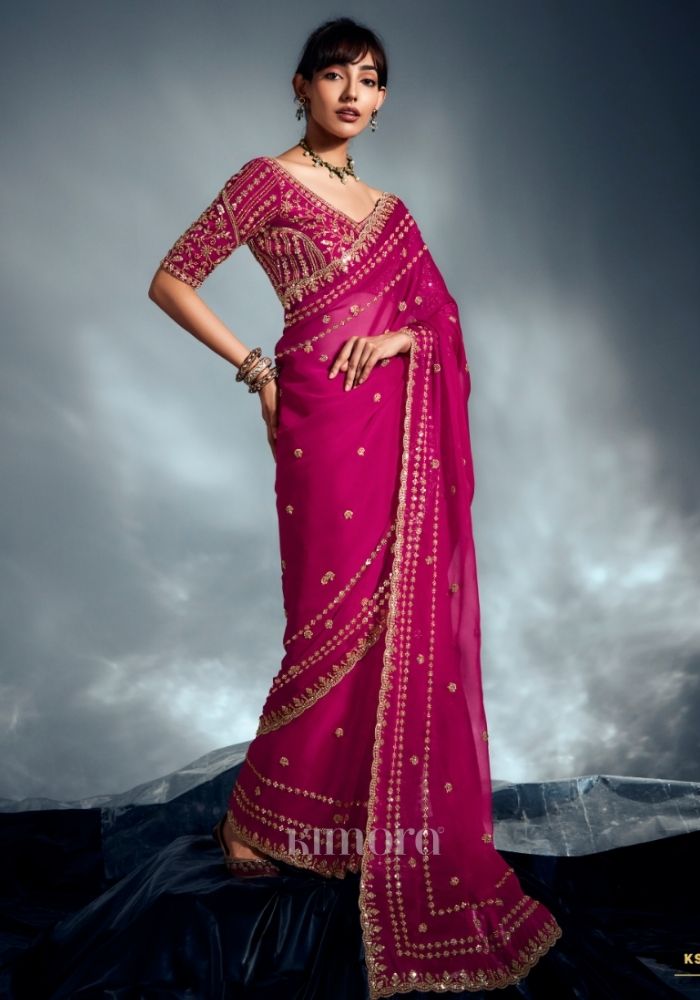 Roopkala Tissue Silk saree In Rani Pink