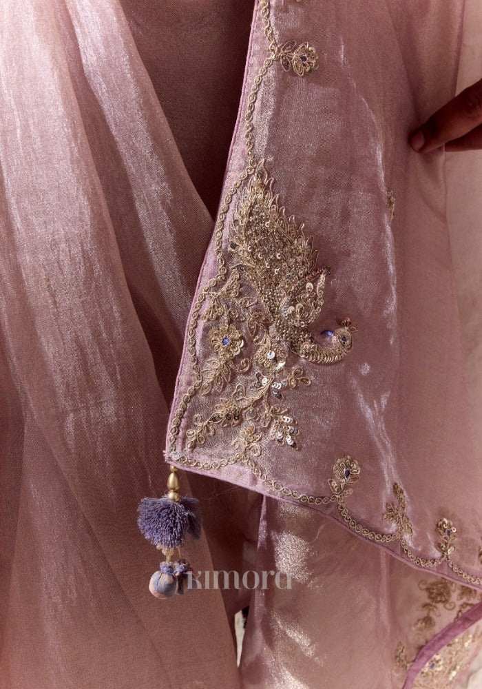 Gulnaar Dusty Rose Soft Silk Saree