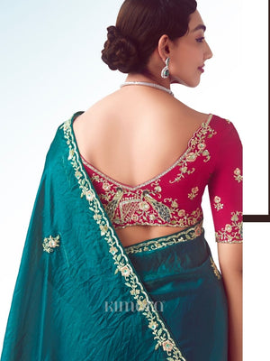 Ishara tissue silk Saree On Peacock Blue