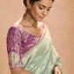 Mint Green Kanjivaram Silk Saree with Elegant Purple Embroidered Blouse – A Dreamy Delight