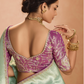 Mint Green Kanjivaram Silk Saree with Elegant Purple Embroidered Blouse – A Dreamy Delight