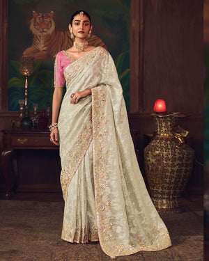Designer Embroidered Saree with Heavy Blouse