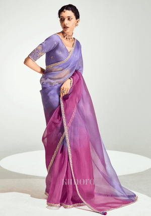 Zehra Organza Tissue Saree In Pink And Lavender