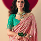 Peach Weaving Banarasi Saree with Sea Green Blouse