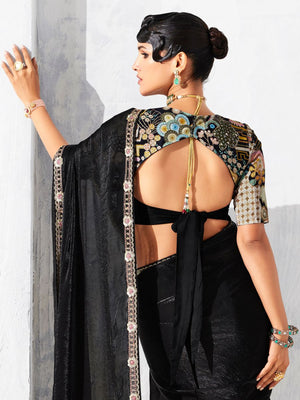 Black Fancy Silk Saree With Embroidery Border and Designer Blouse