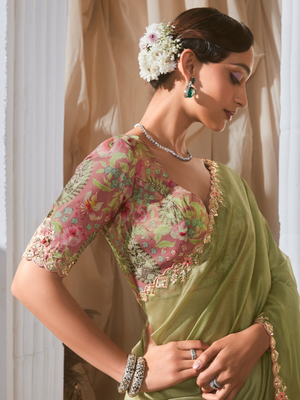 Sea Green Organza Saree: Effortless Elegance for Every Occasion
