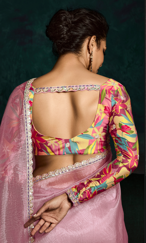 PINK DESIGNER ORGANZA SAREE  – A BLUSH OF ELEGANCE