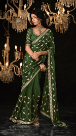 DEEP GREEN SAREE WITH SILVER EMBROIDERY - Kimora.in