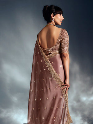 Peach Pure Tissue Silk Saree with Designer Blouse