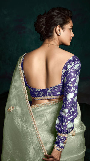 See Green Designer Organza Saree: Effortless Elegance for Every Occasion