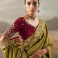 Olive Green Art Silk Saree with Embroidered Border and Maroon Blouse