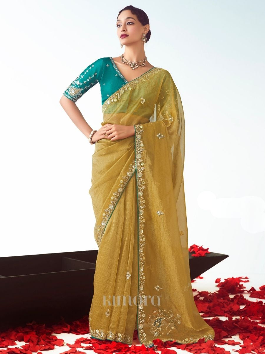 Suramya Yellow Organza  Silk Saree