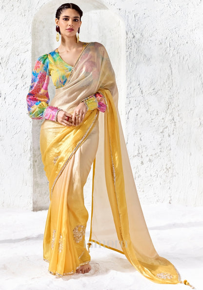 Prism Glow Soft Tissue silk Saree In Ombre Yellow