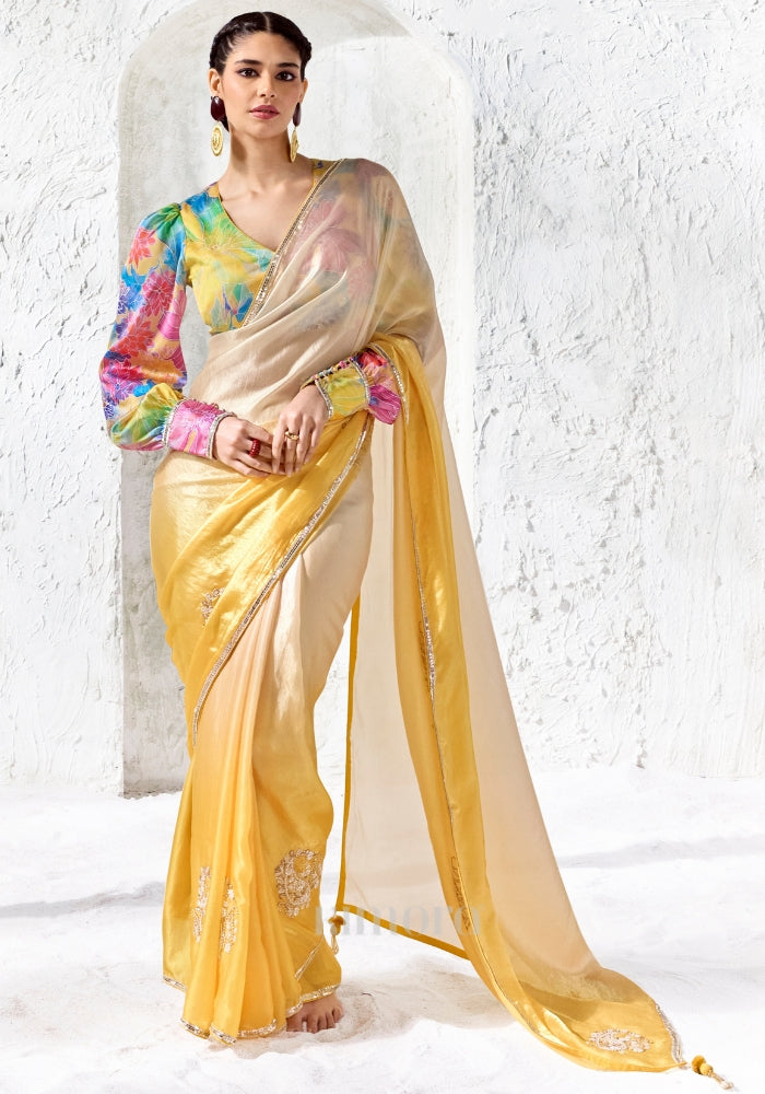 Prism Glow Soft Tissue silk Saree In Ombre Yellow