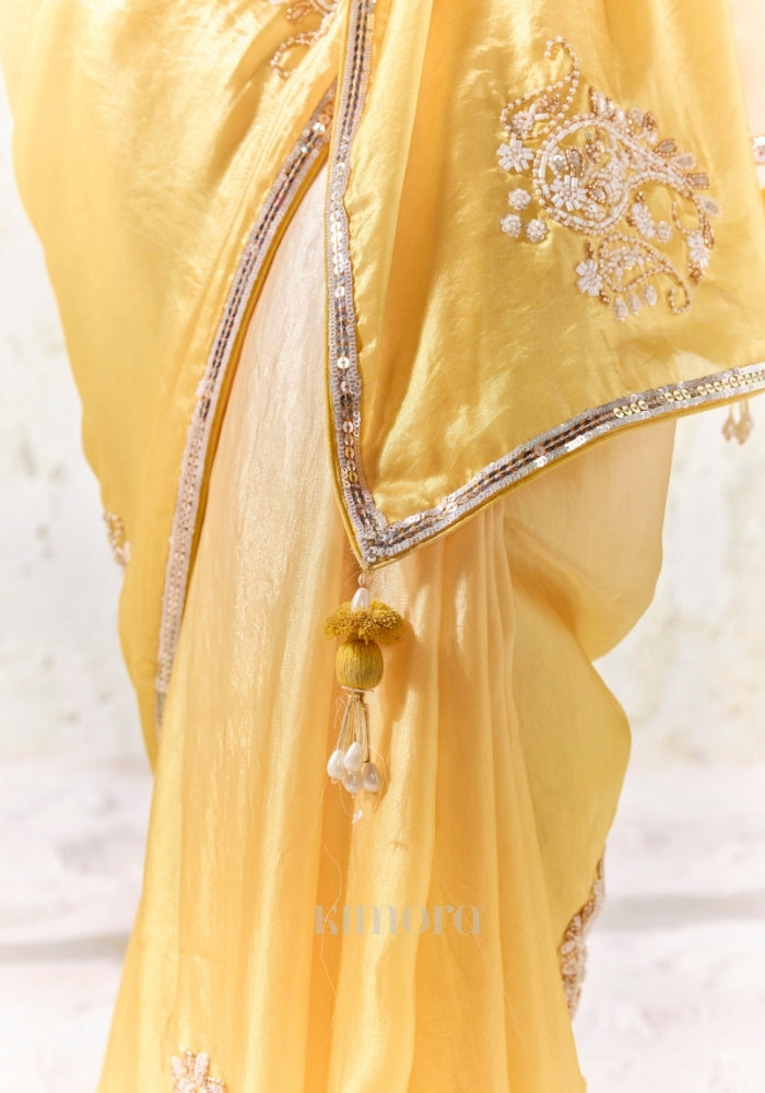 Prism Glow Soft Tissue silk Saree In Ombre Yellow