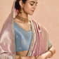 BLUSH PINK KANJIVARAM SILK SAREE WITH ELEGANT BLUE EMBROIDERED BLOUSE – SUBTLE GLAMOUR