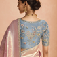 BLUSH PINK KANJIVARAM SILK SAREE WITH ELEGANT BLUE EMBROIDERED BLOUSE – SUBTLE GLAMOUR