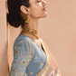 BLUSH PINK KANJIVARAM SILK SAREE WITH ELEGANT BLUE EMBROIDERED BLOUSE – SUBTLE GLAMOUR